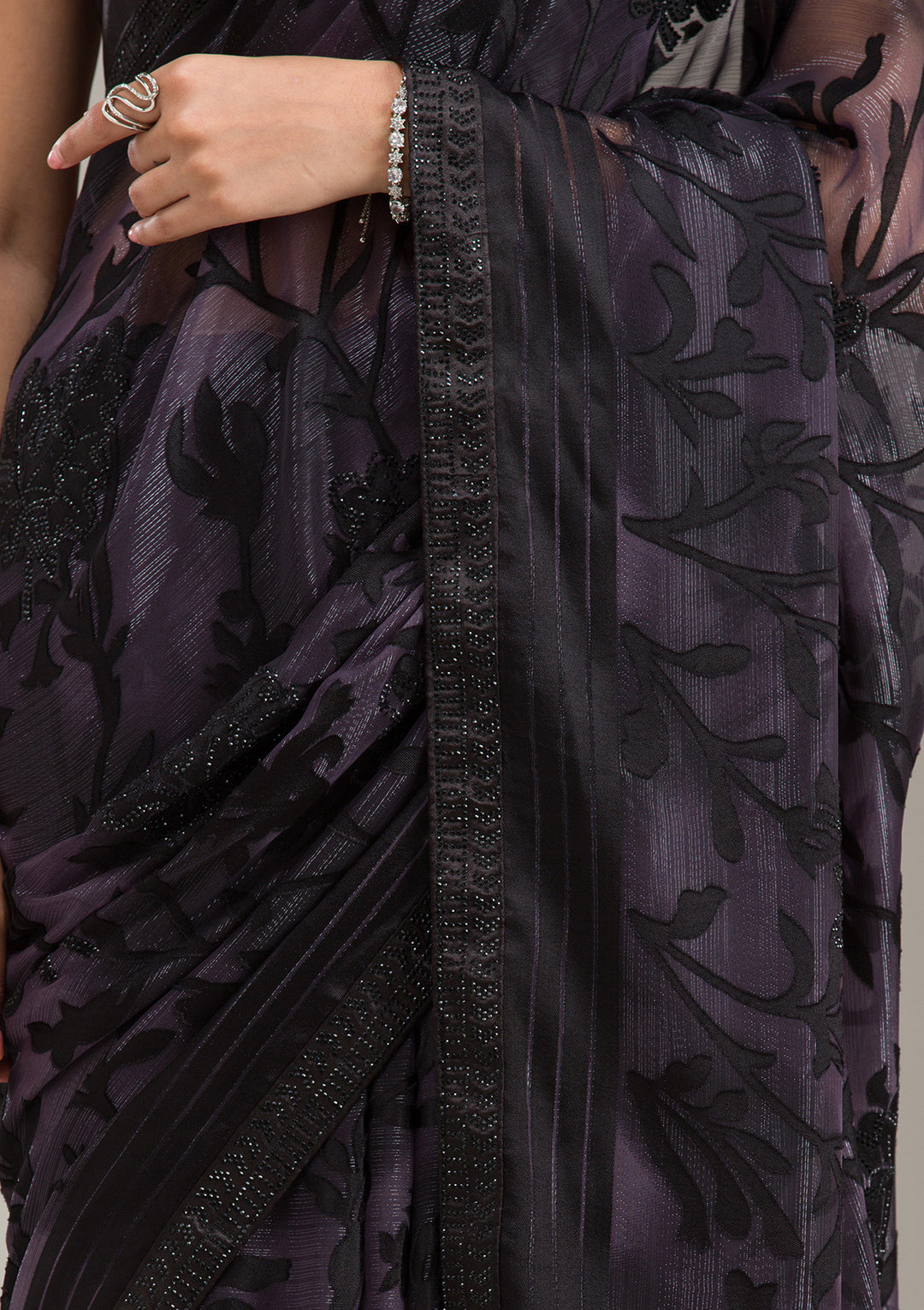 Purple Threadwork Georgette Saree