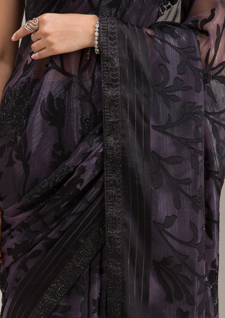 Purple Threadwork Georgette Saree