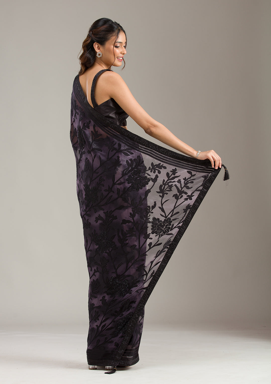 Purple Threadwork Georgette Saree