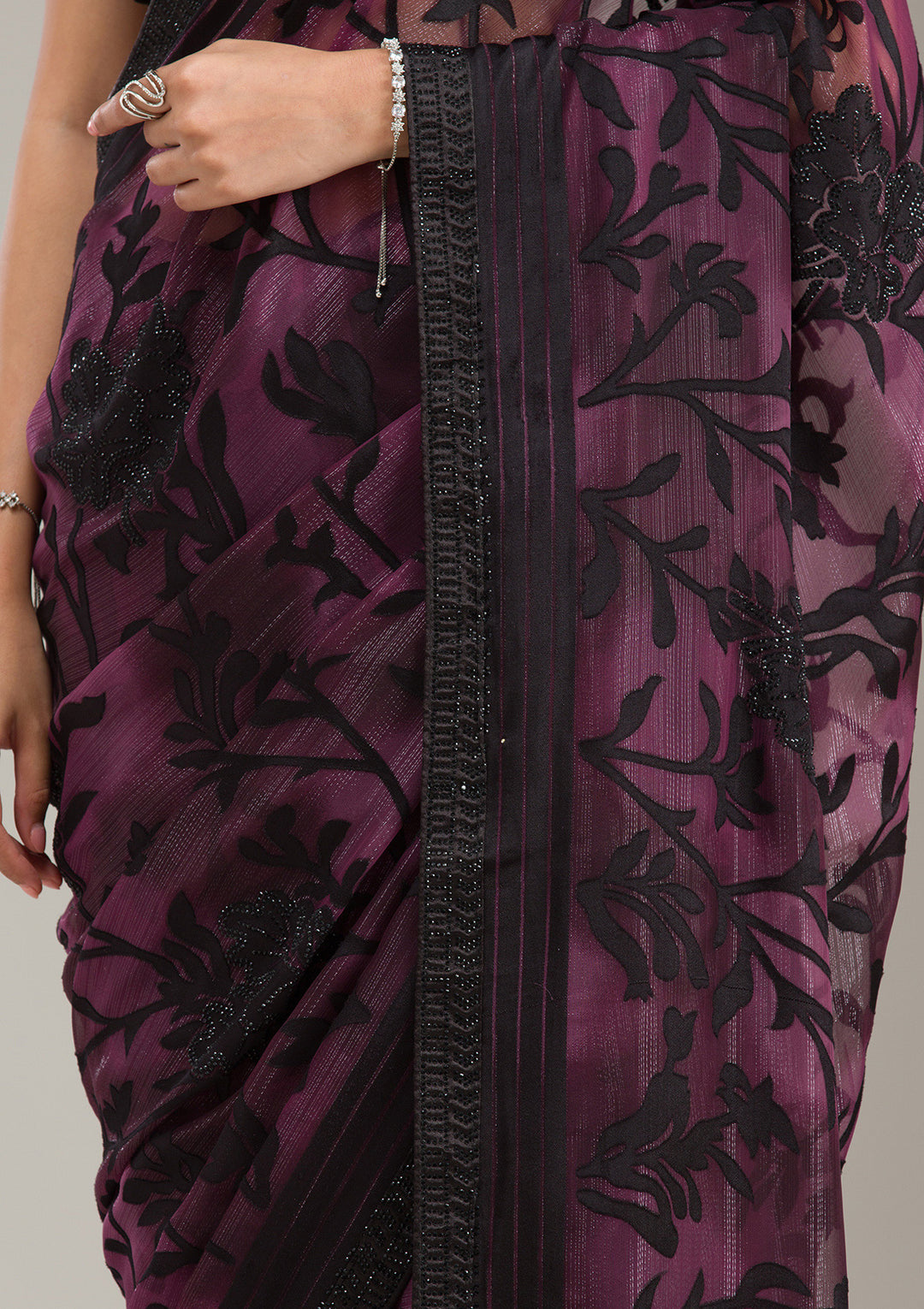 Wine Stonework (Gold) Georgette Saree