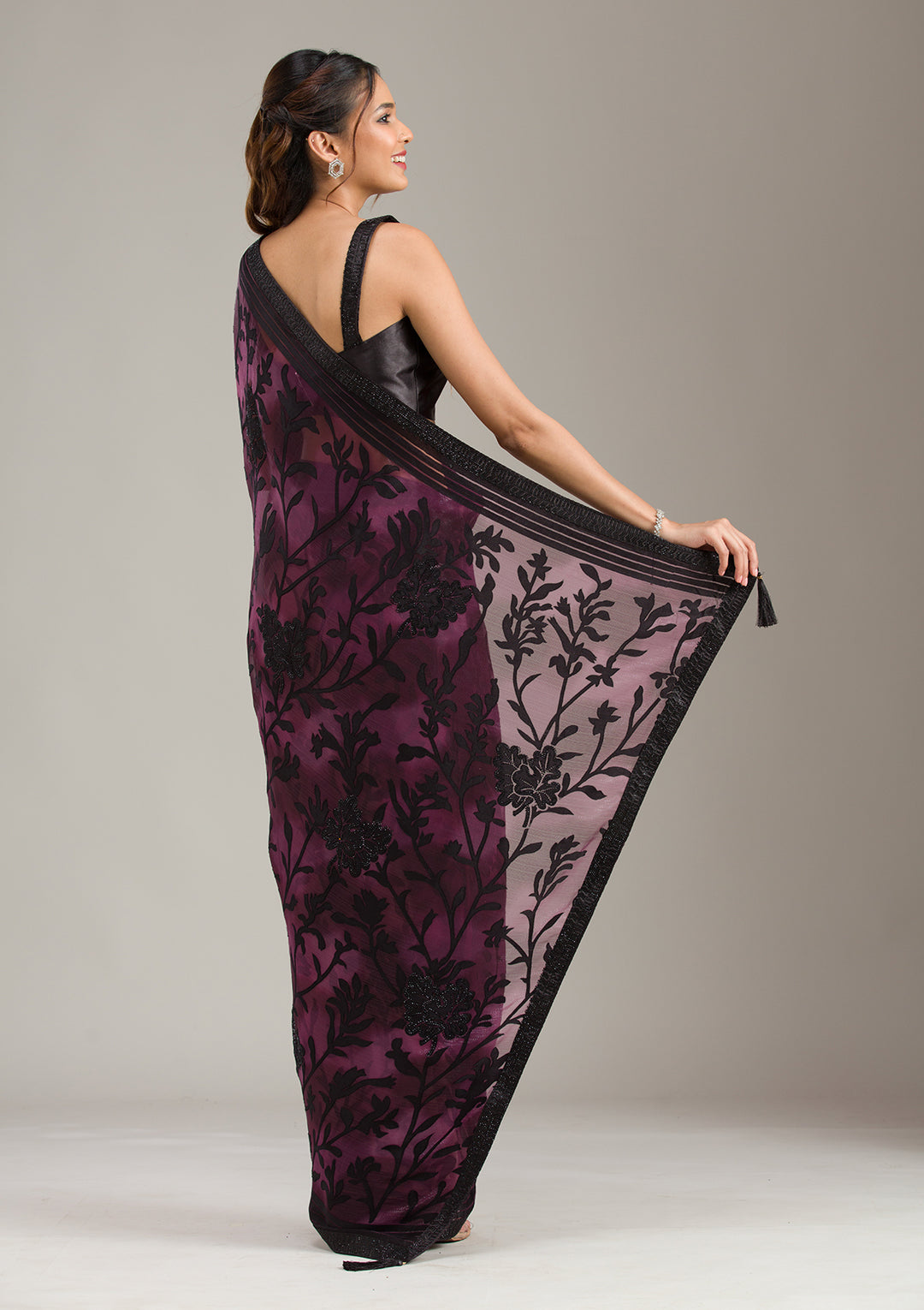 Wine Stonework (Gold) Georgette Saree