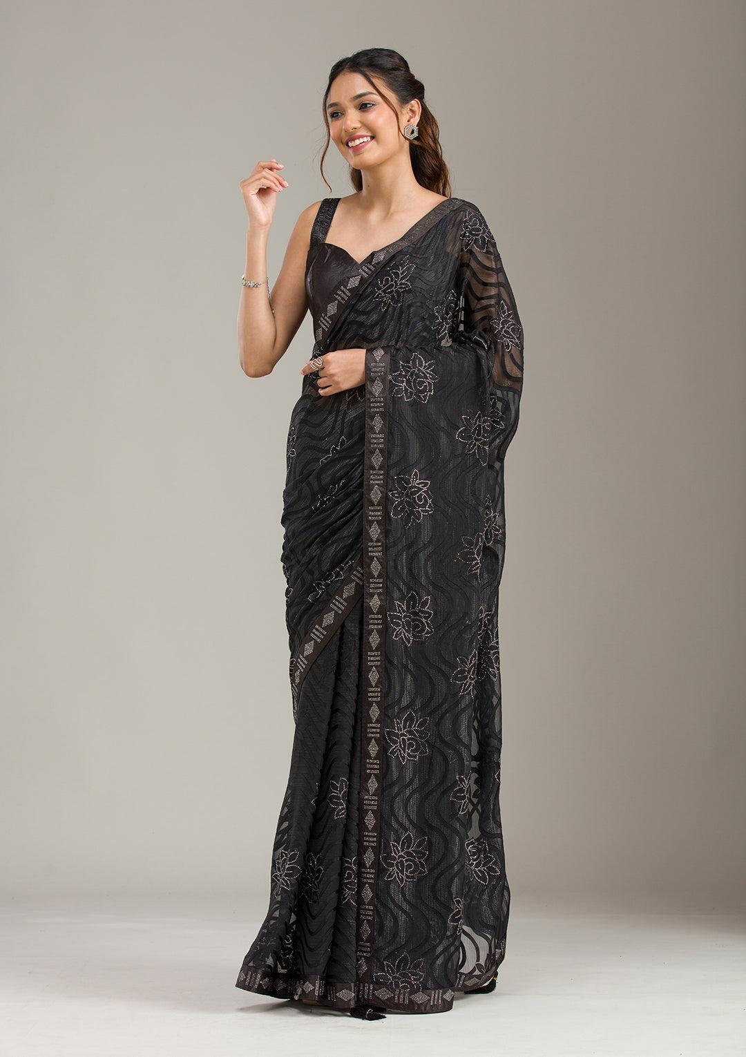 Black Stonework Chiffon Saree