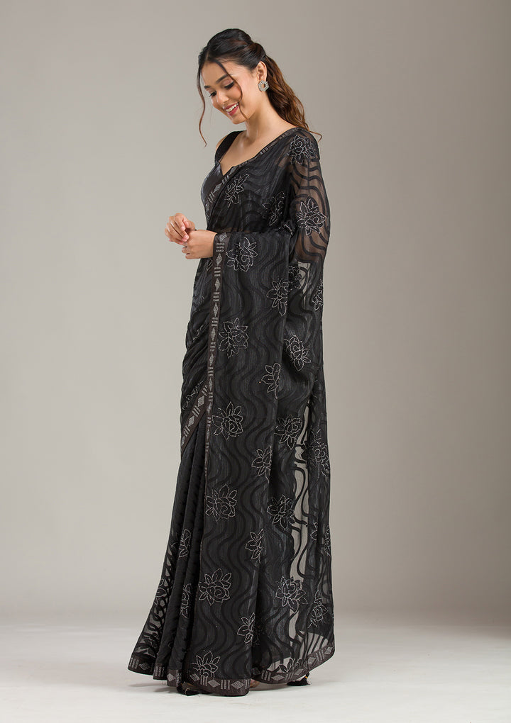 Black Stonework Chiffon Saree