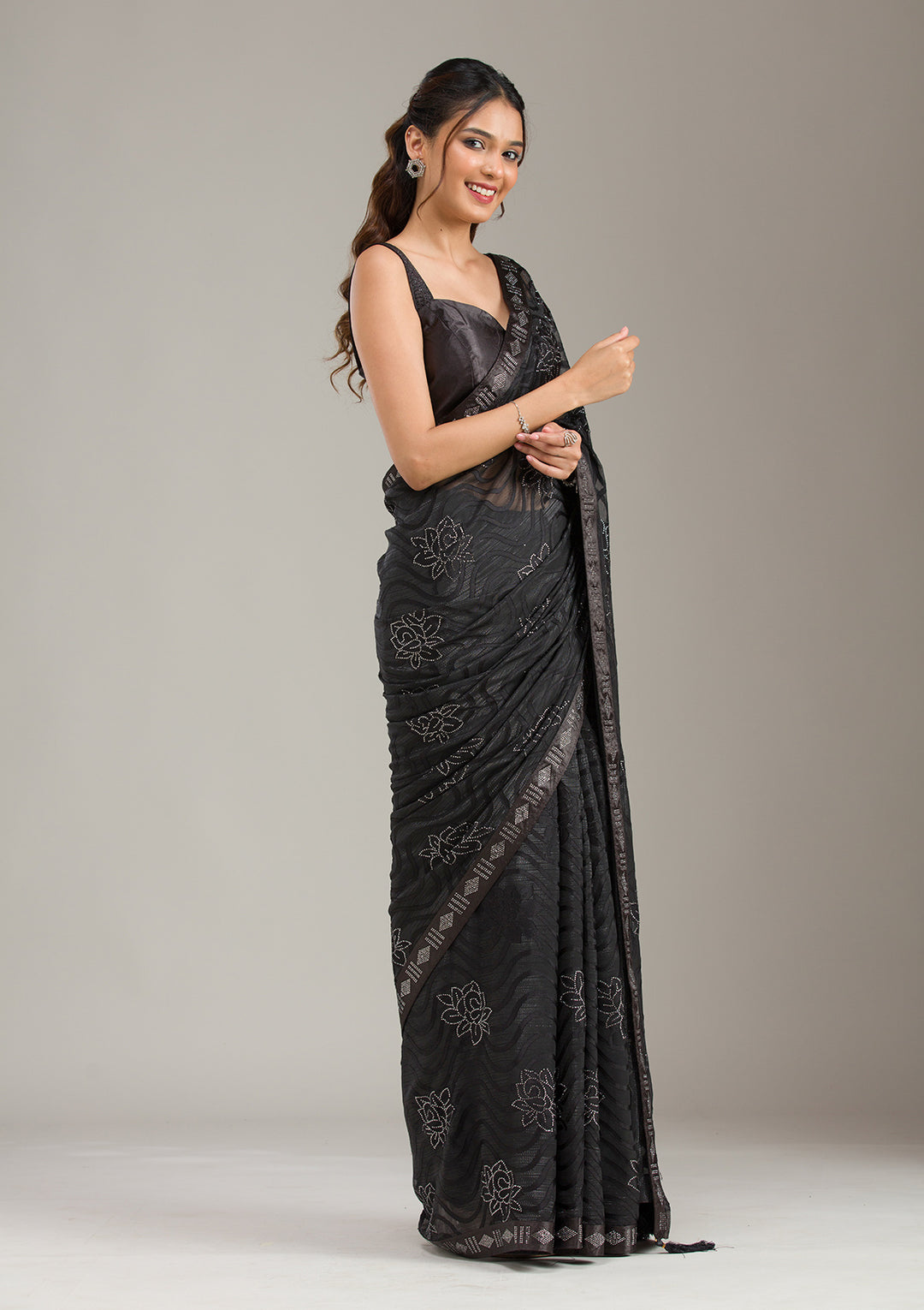 Black Stonework Chiffon Saree