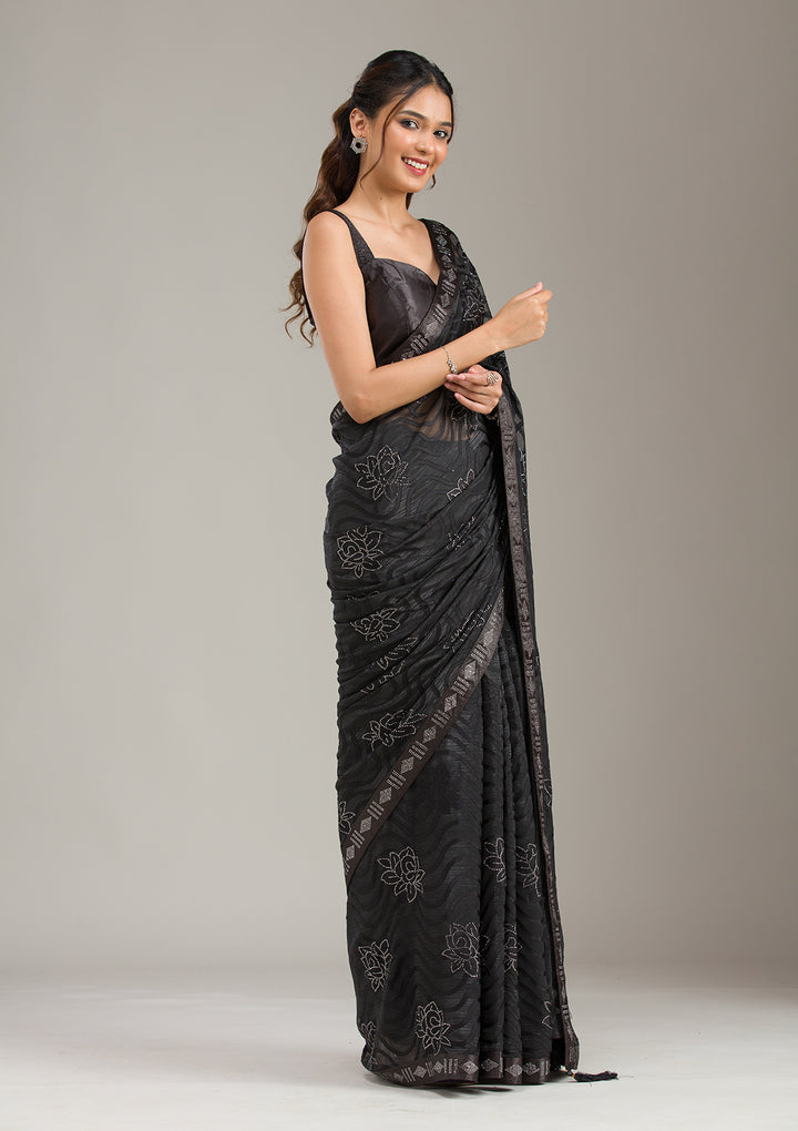 Black Stonework Chiffon Saree