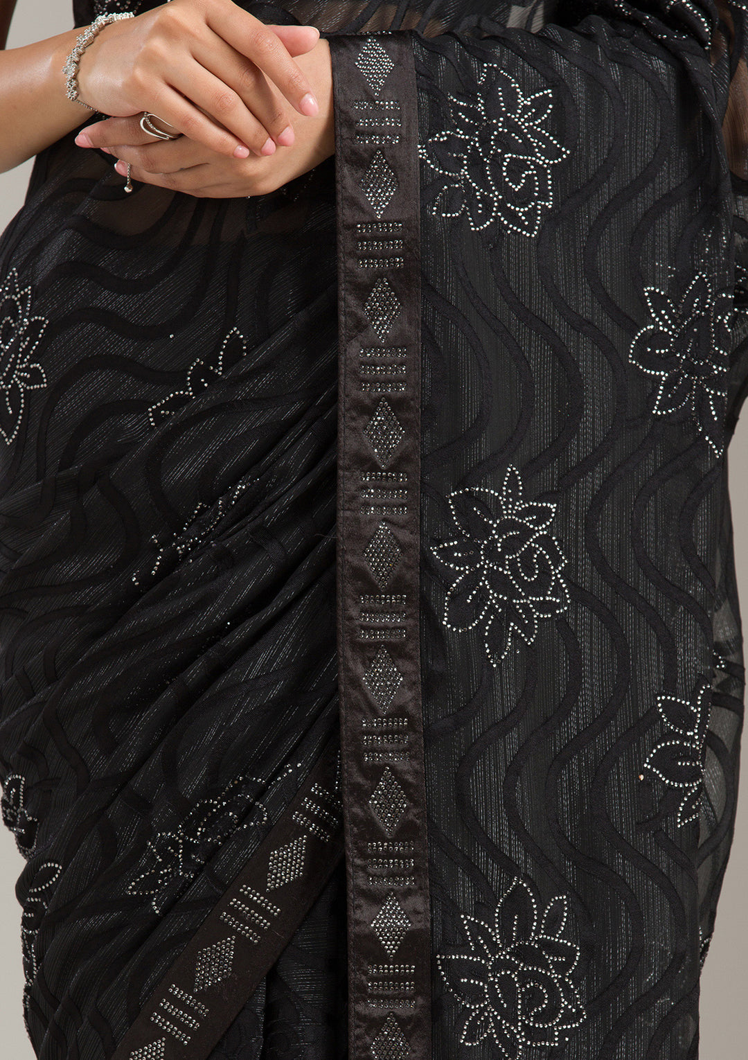 Black Stonework Chiffon Saree