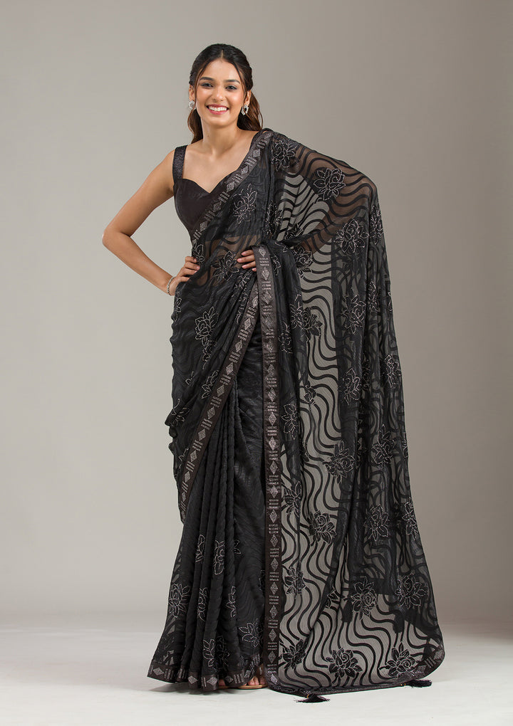 Black Stonework Chiffon Saree