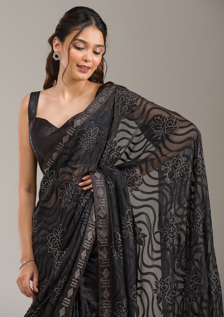 Black Stonework Chiffon Saree