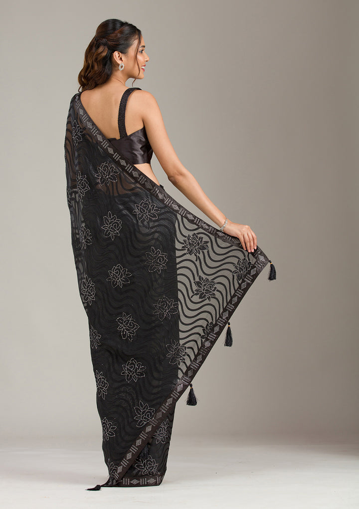 Black Stonework Chiffon Saree