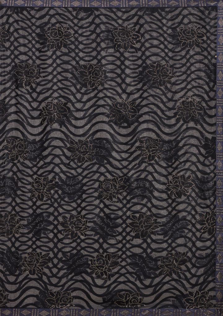 Navy Blue Stonework Chiffon Saree