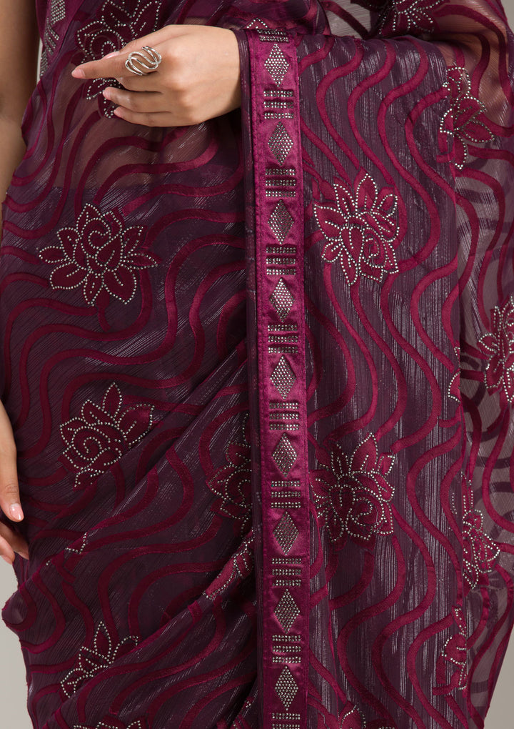 Wine Stonework Chiffon Saree
