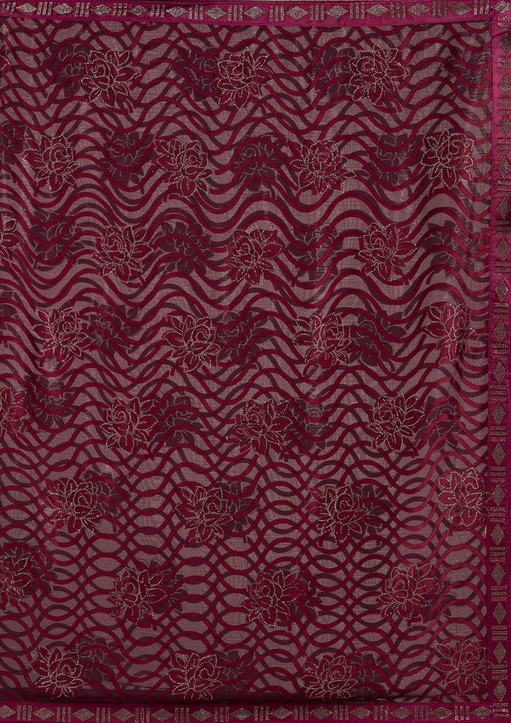 Wine Stonework Chiffon Saree