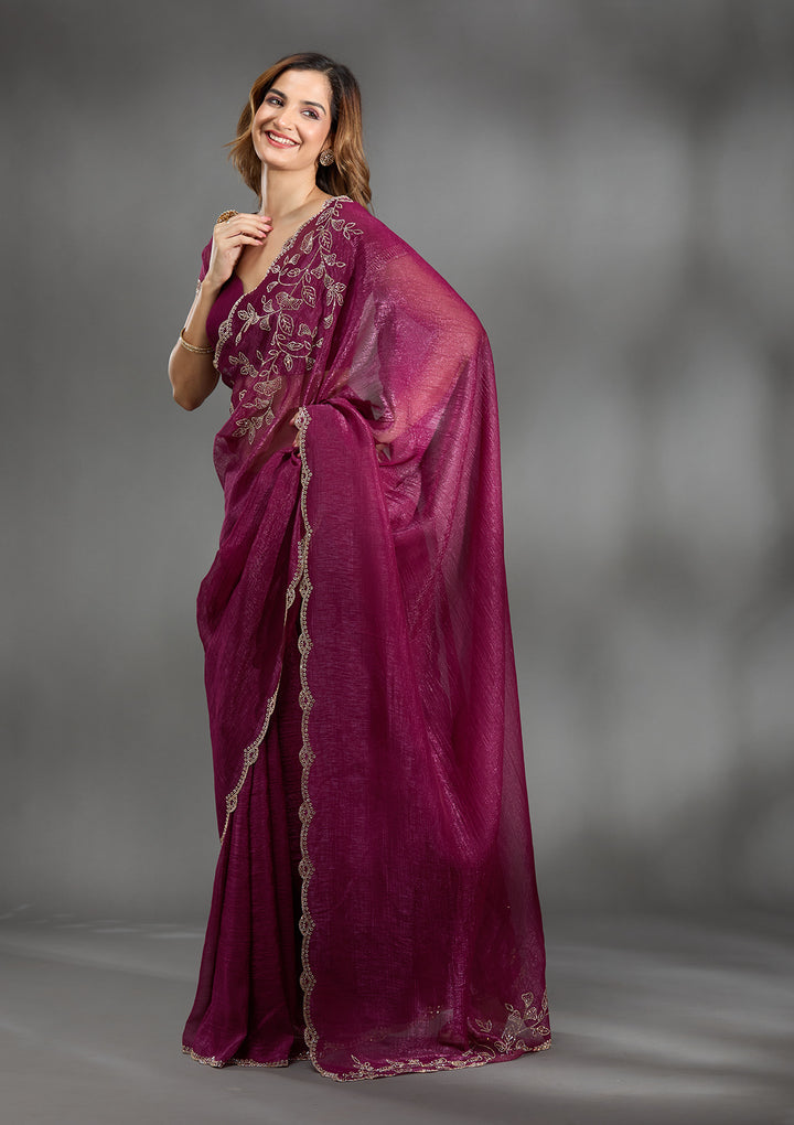 Wine Stonework (Gold) Georgette Saree