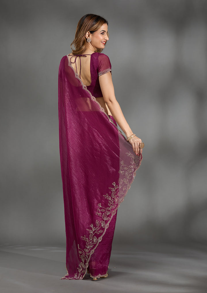 Wine Stonework (Gold) Georgette Saree