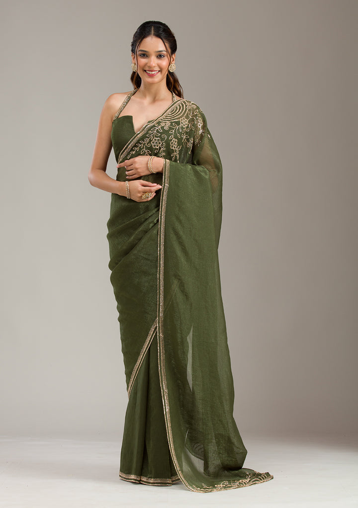 Mehendi Stonework (Gold) Tissue Saree