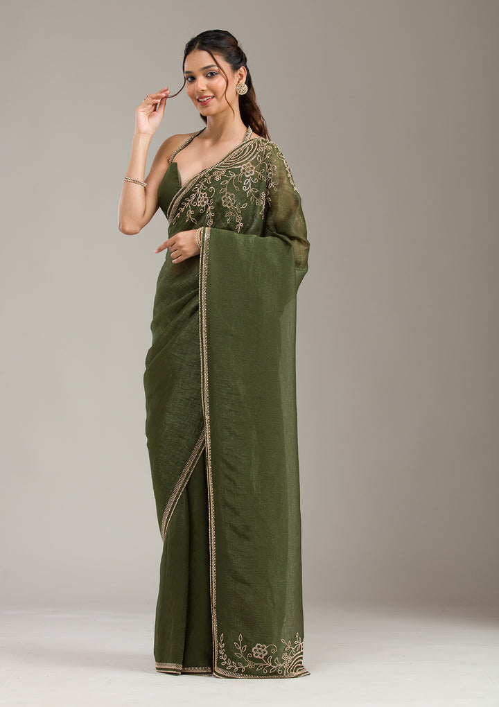 Mehendi Stonework (Gold) Tissue Saree