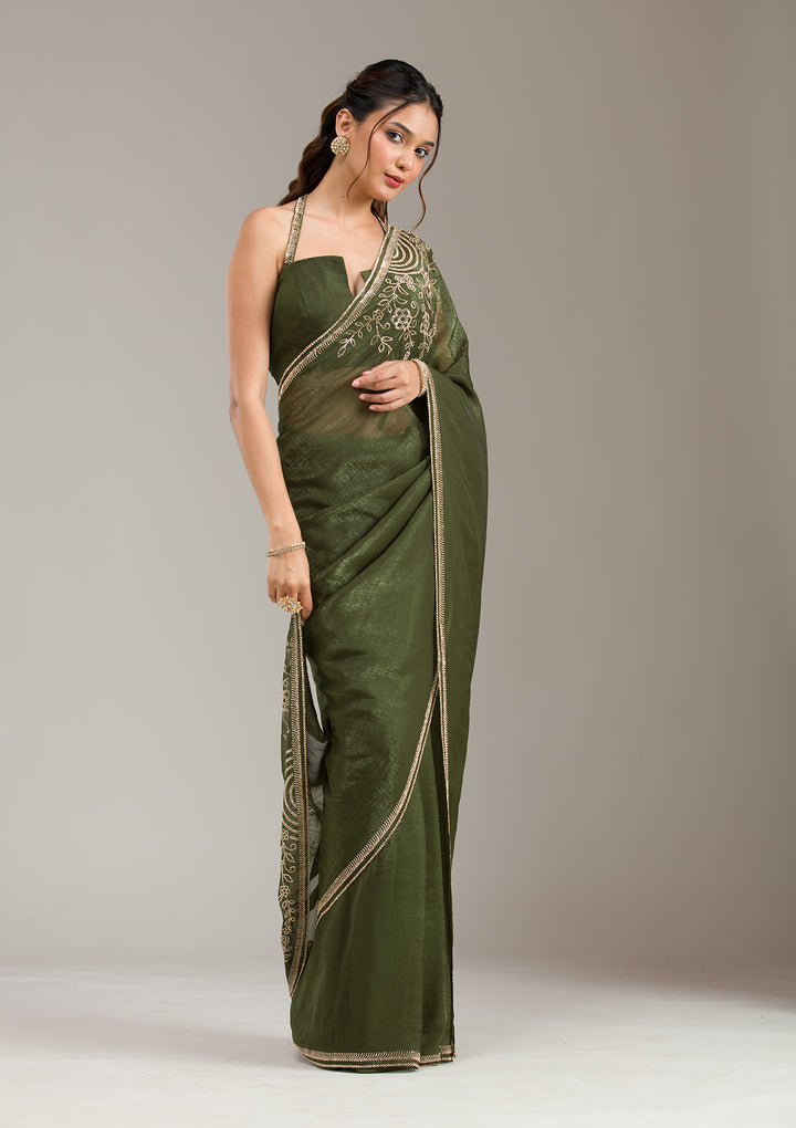 Mehendi Stonework (Gold) Tissue Saree