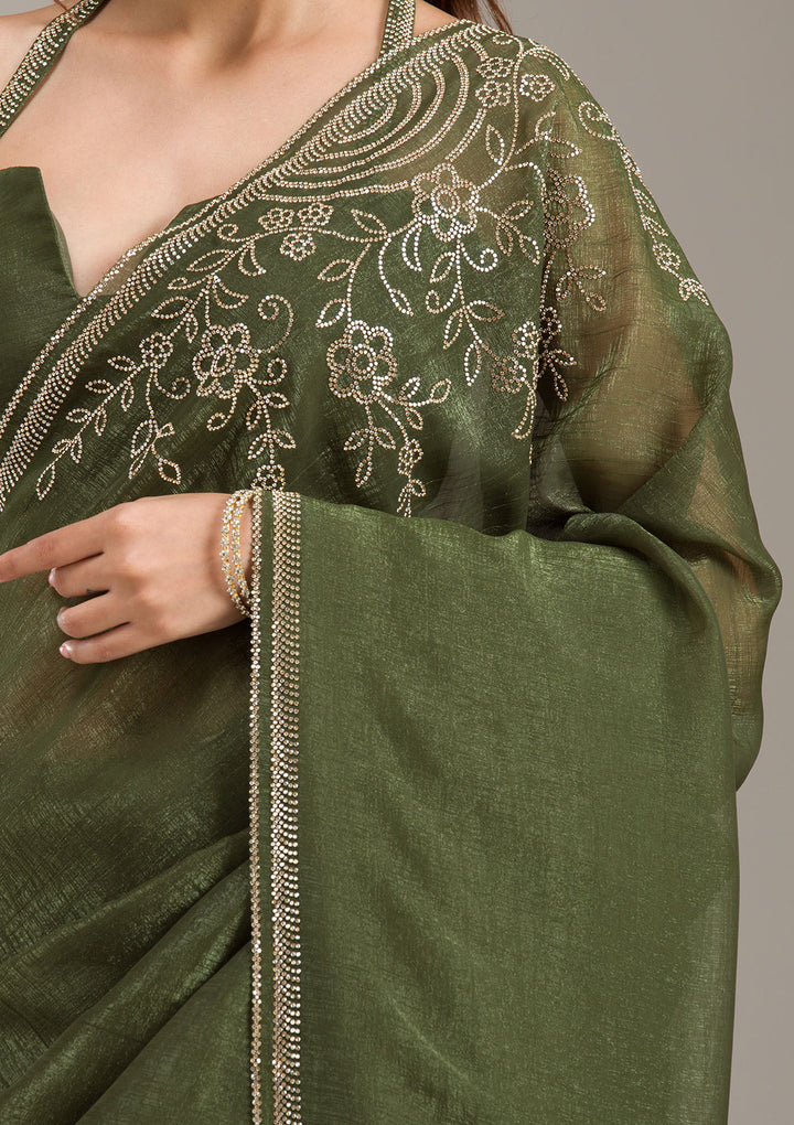 Mehendi Stonework (Gold) Tissue Saree