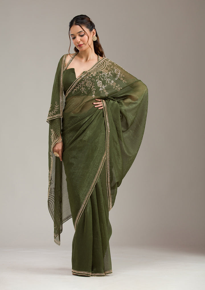 Mehendi Stonework (Gold) Tissue Saree