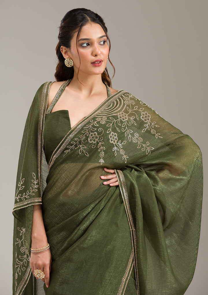Mehendi Stonework (Gold) Tissue Saree