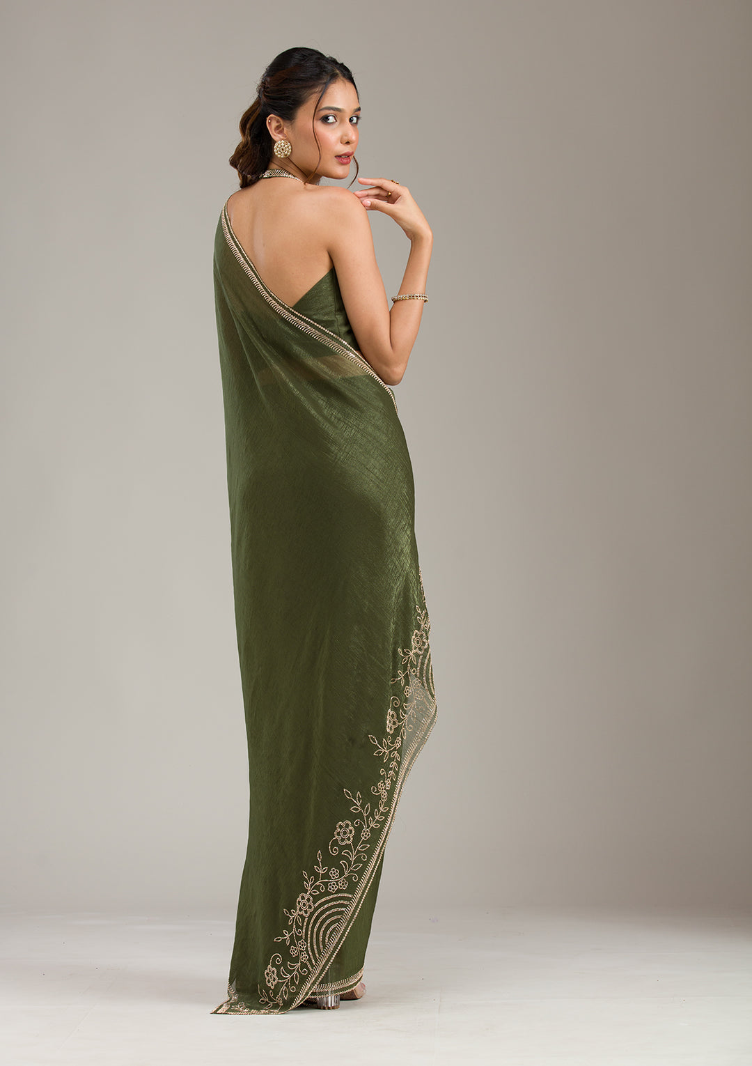 Mehendi Stonework (Gold) Tissue Saree