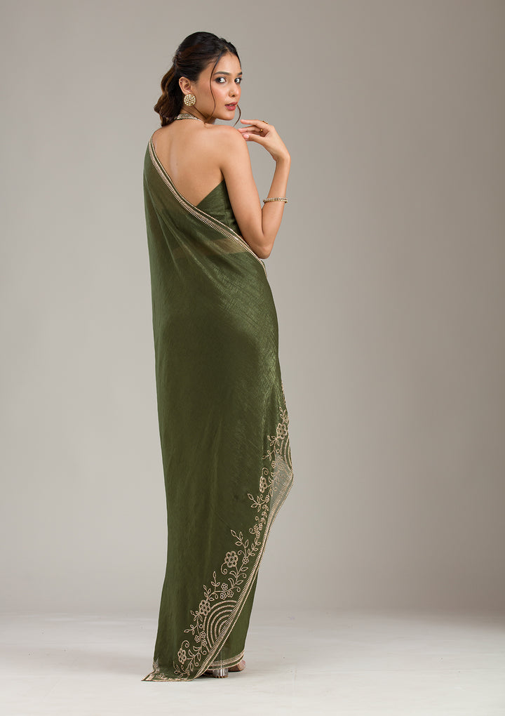 Mehendi Stonework (Gold) Tissue Saree