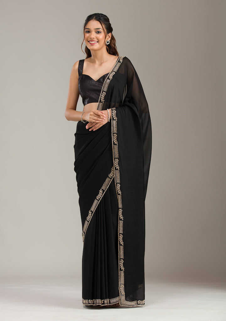Black Stonework Chiffon Saree
