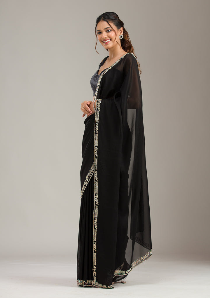 Black Stonework Chiffon Saree