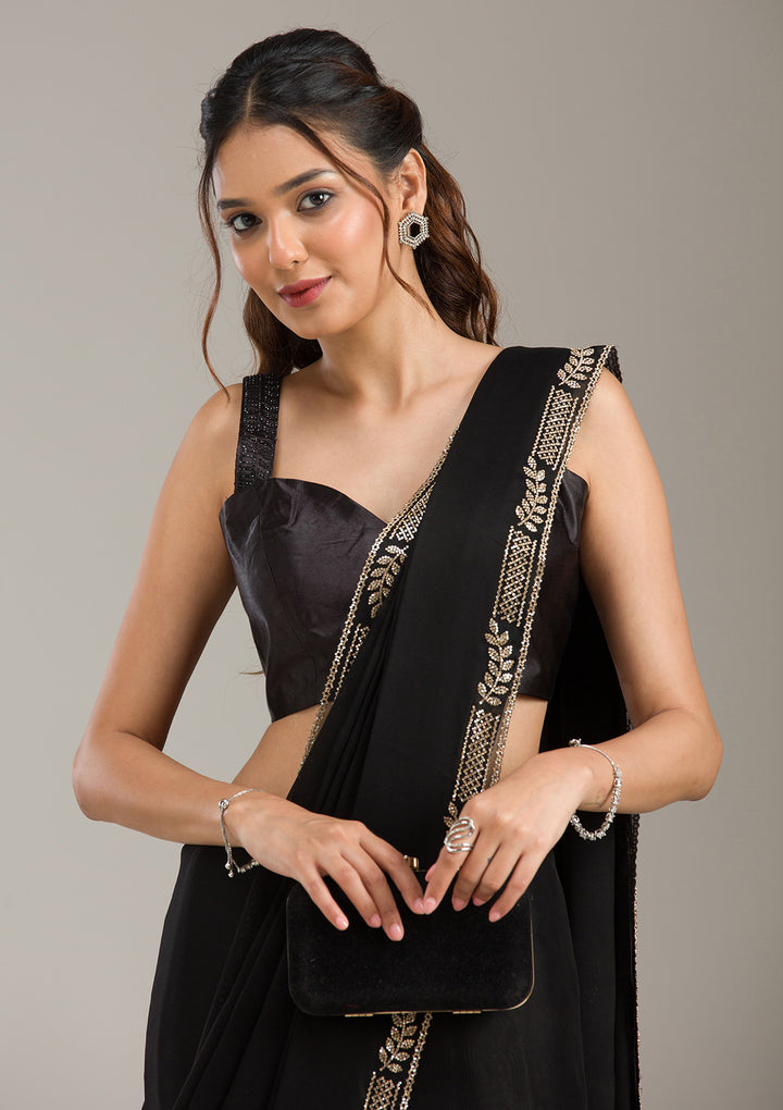 Black Stonework Chiffon Saree