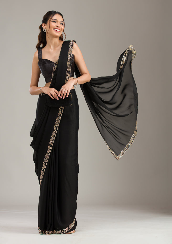 Black Stonework Chiffon Saree