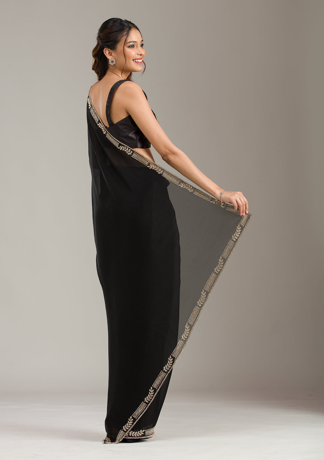Black Stonework Chiffon Saree
