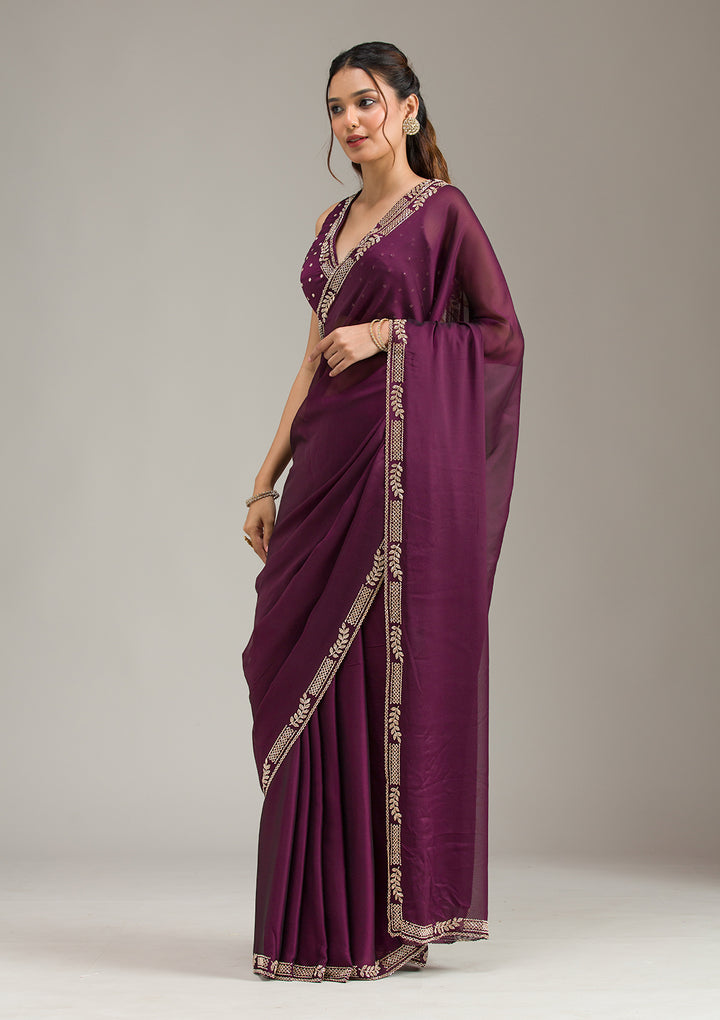 Wine Stonework (Gold) Georgette Saree