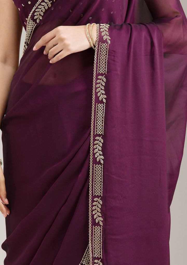 Wine Stonework (Gold) Georgette Saree