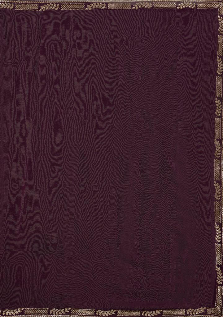 Wine Stonework (Gold) Georgette Saree