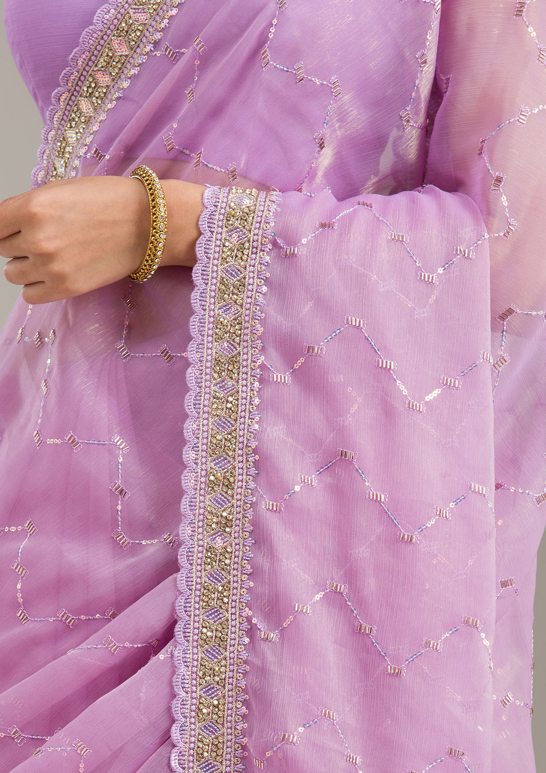 Lavender Stonework Soft Raw Silk Saree