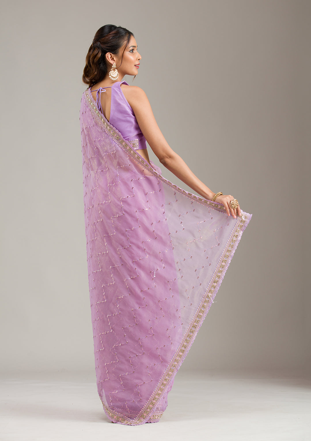 Lavender Stonework Soft Raw Silk Saree