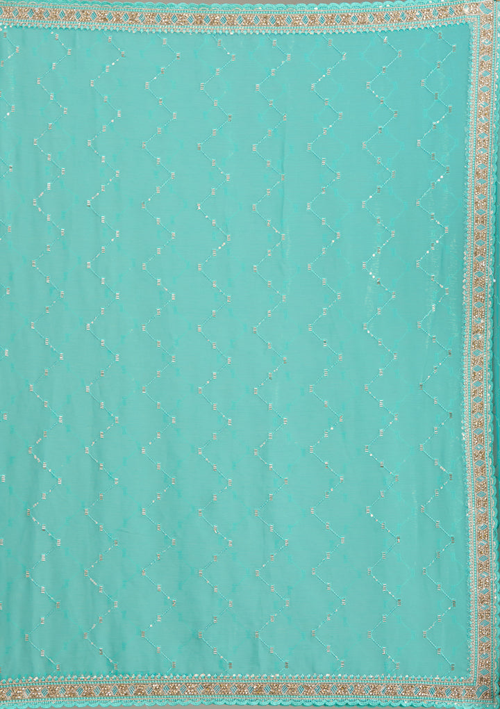 Sea Green Stonework (Gold) Tissue Saree