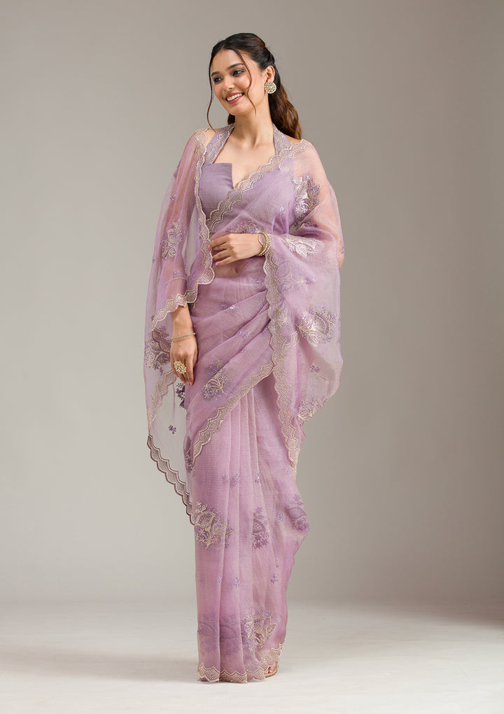 Lavender Stonework (Gold) Tissue Saree