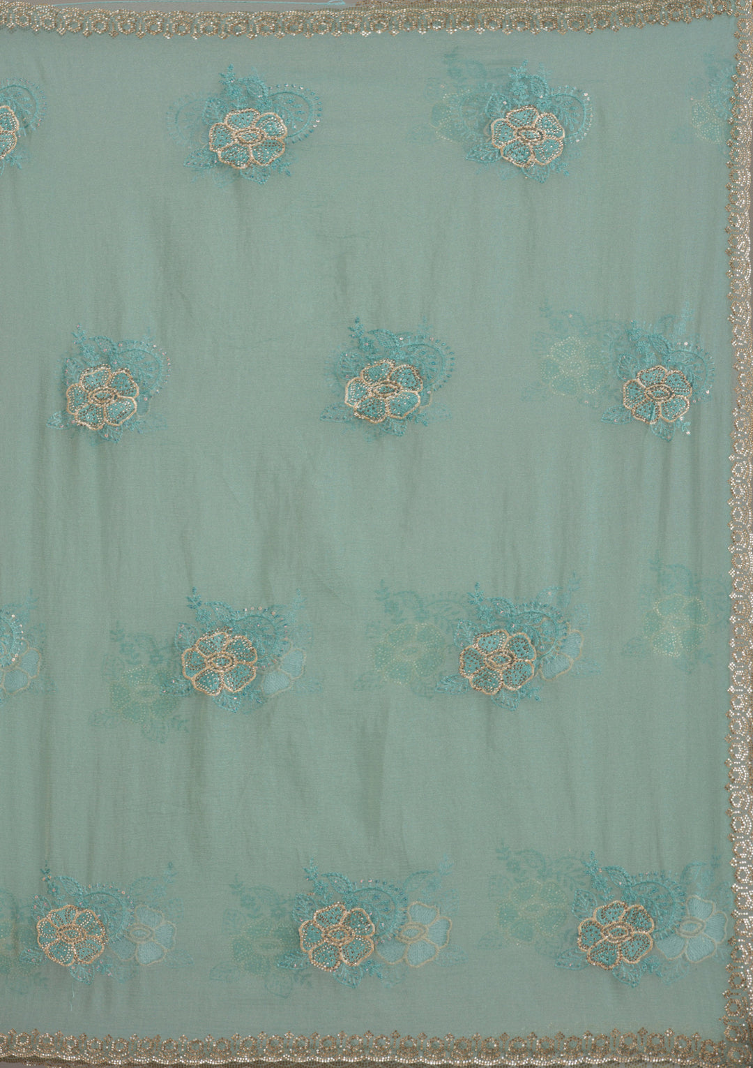 Sea Green Threadwork Chiffon Saree