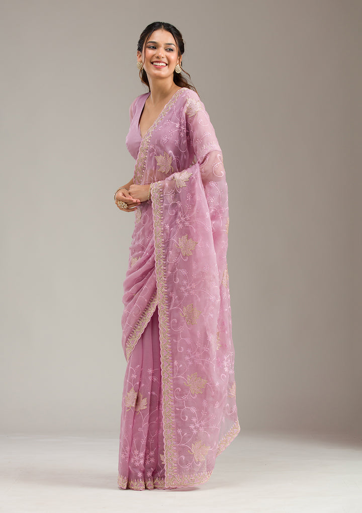Lavender Stonework (Gold) Tissue Saree