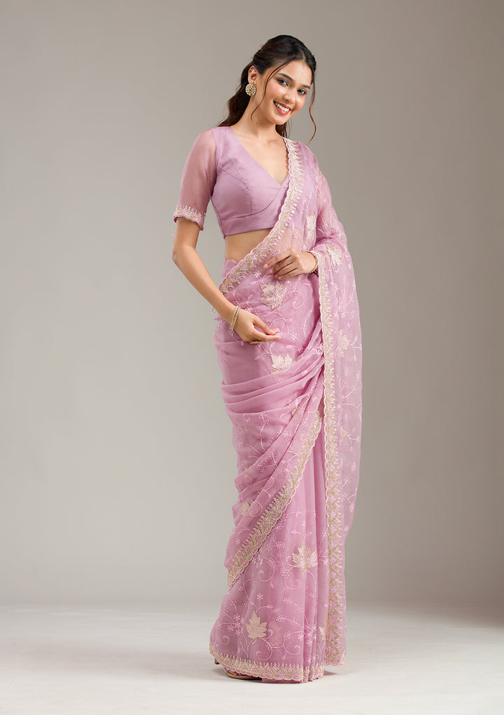 Lavender Stonework (Gold) Tissue Saree