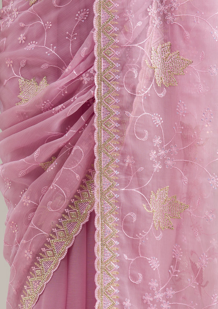 Lavender Stonework (Gold) Tissue Saree