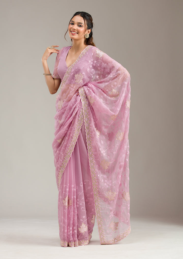 Lavender Stonework (Gold) Tissue Saree