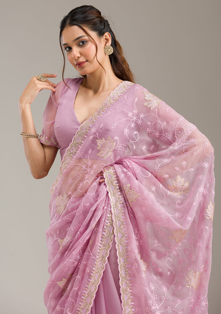 Lavender Stonework (Gold) Tissue Saree