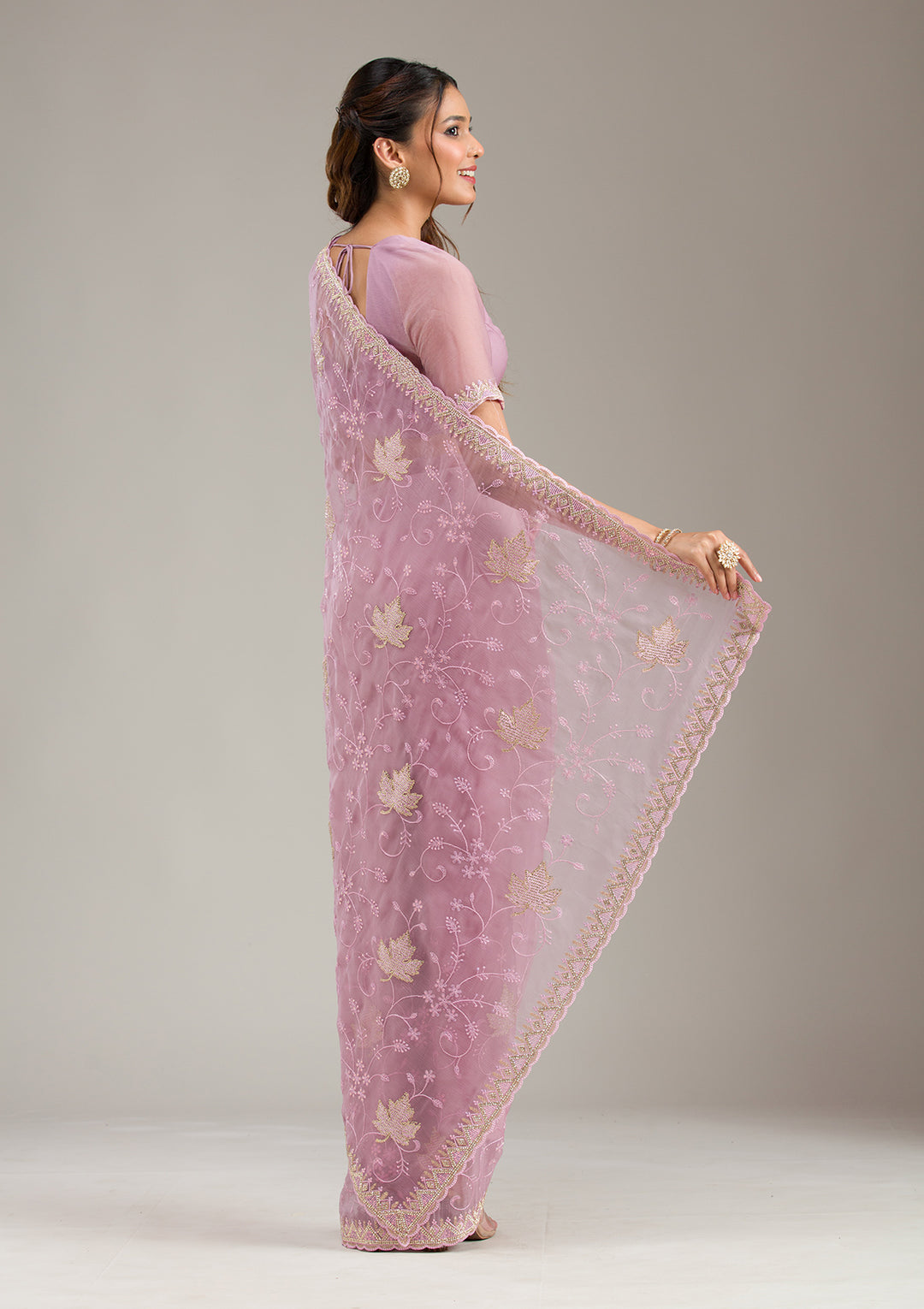Lavender Stonework (Gold) Tissue Saree