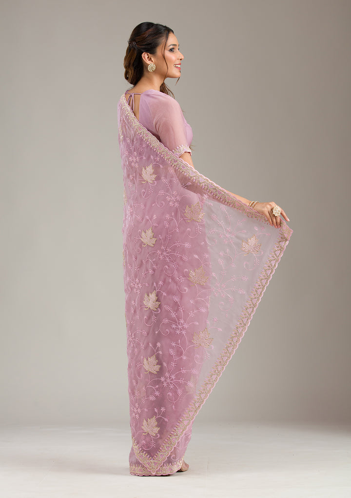 Lavender Stonework (Gold) Tissue Saree