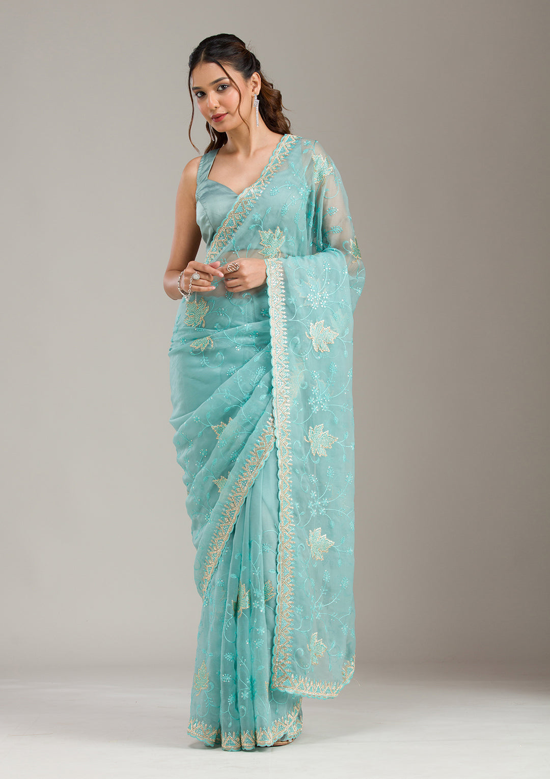 Sky Blue Cording Tissue Saree