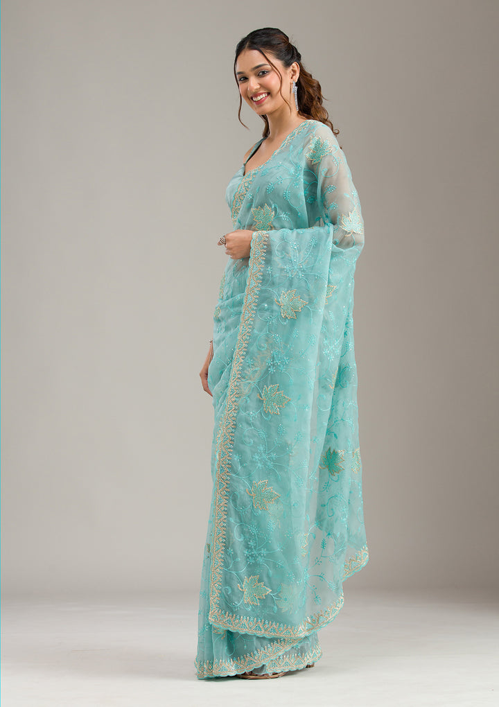 Sky Blue Cording Tissue Saree