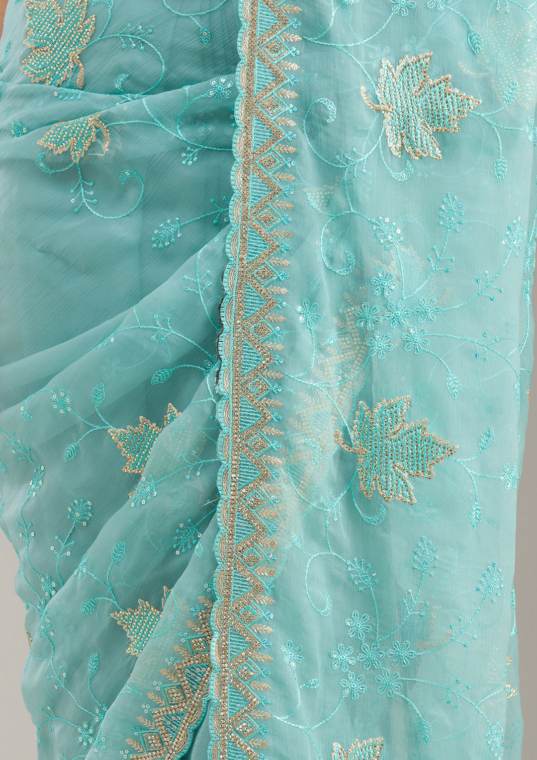 Sky Blue Cording Tissue Saree