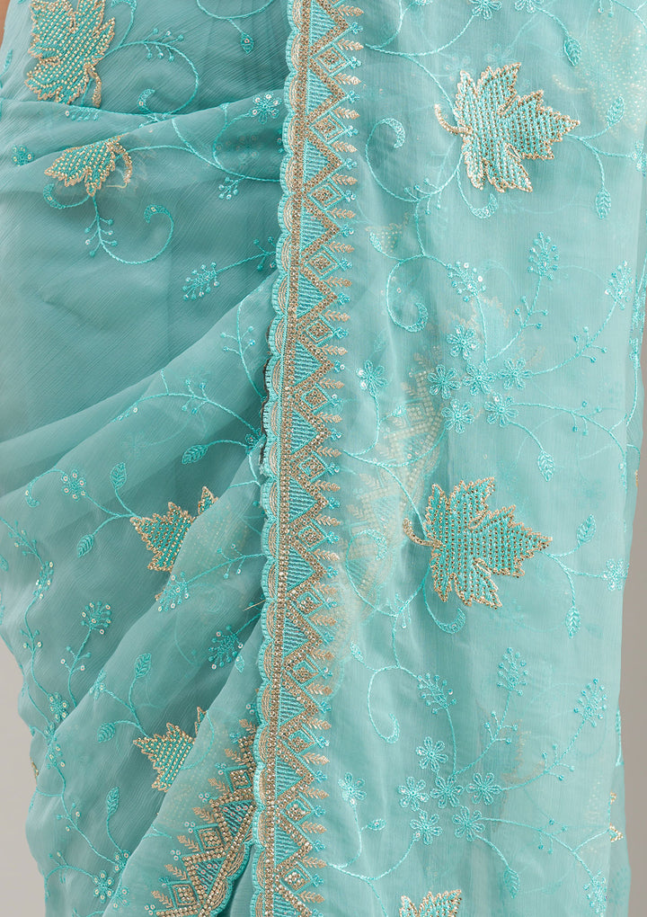 Sky Blue Cording Tissue Saree